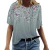 Женская летняя свободная футболка с коротким рукавом с круглым вырезом и винтажным цветочным узором S-5XL, топы больших размеров