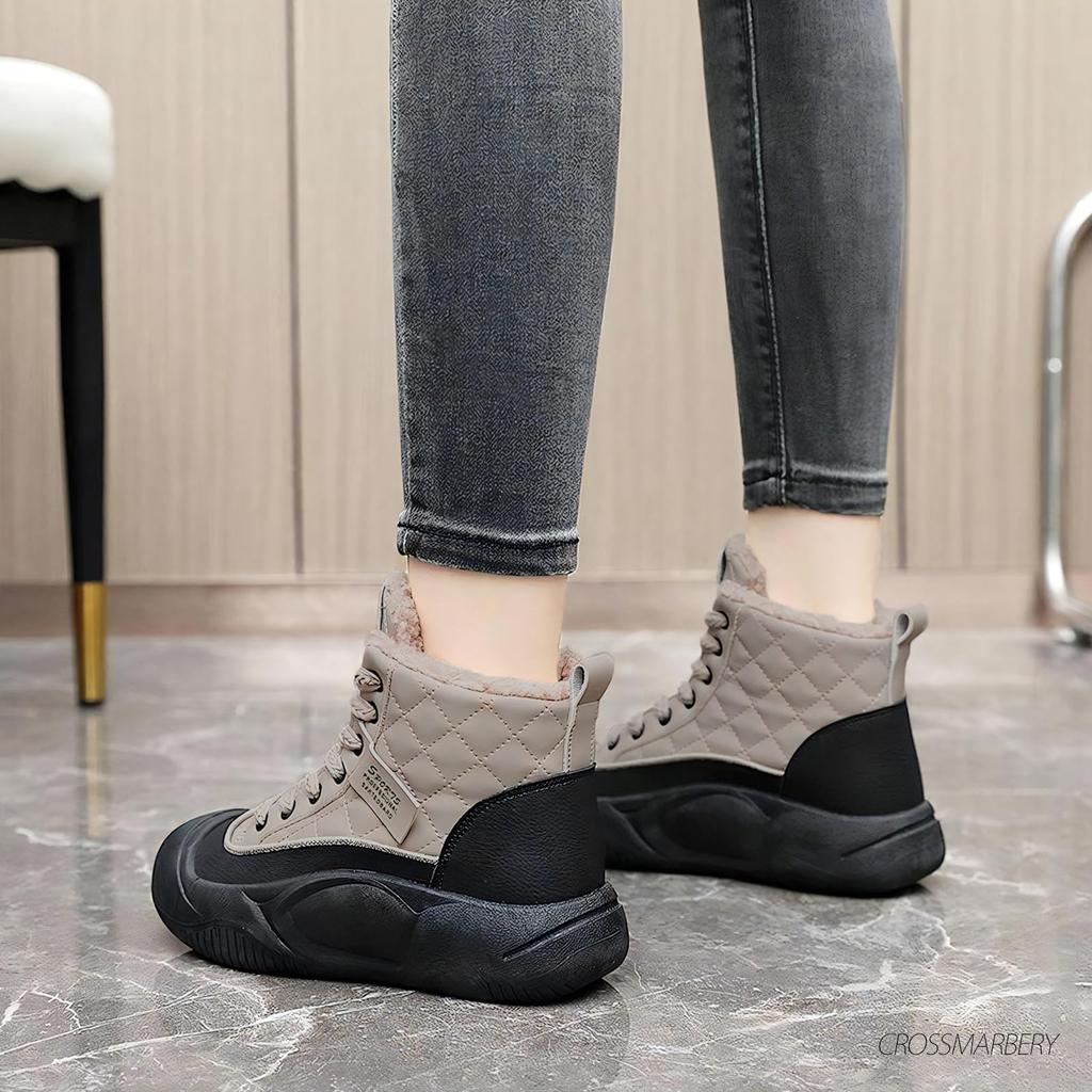 Удобные для езды на работу или в школу в холодную погоду CY117 BE [Cross Marbury] Женские ботинки, зимние, стильные, короткие, на шнуровке, для ходьбы, ботинки, бежевые,