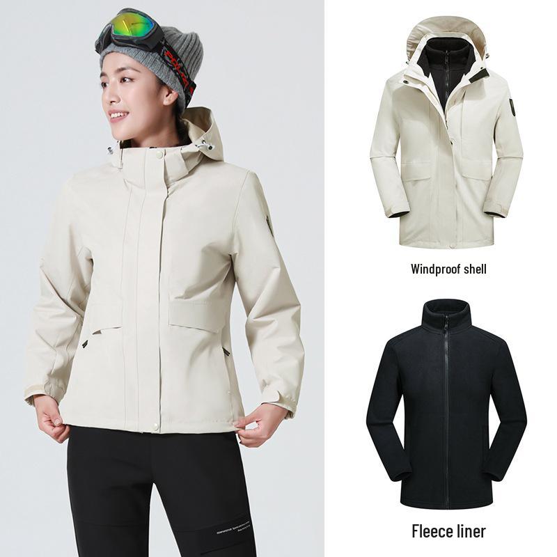 Мужская и женская отстегивающаяся флисовая ветровка три в одном: Ветрозащитная, Водонепроницаемая, Теплая куртка для пеших прогулок для пар.