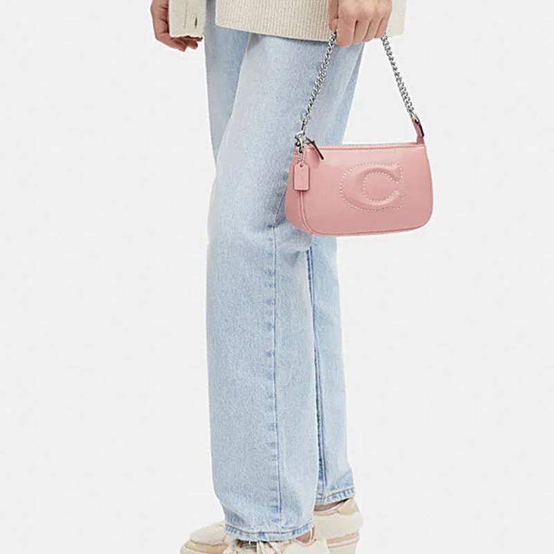 Coach Nolita 19 Однотонный Письмо Большой Логотип Стеганый На молнии Хранение Сумка-тоут Маленькие Женские сумки Светло-розовый CJ527-SVLP