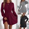 Autumn and Winter Women's Knitted Sweater Dress Solid Color Slim-fit Lantern Sleeve Sweater Dress Knitted A-line Dress