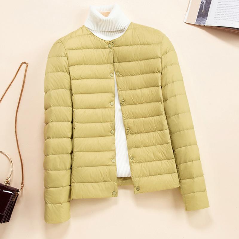 Women Autumn Winter O-Neck Long Sleeve Button Solid Color All Match Slim White Duck Down Coat M-4XL