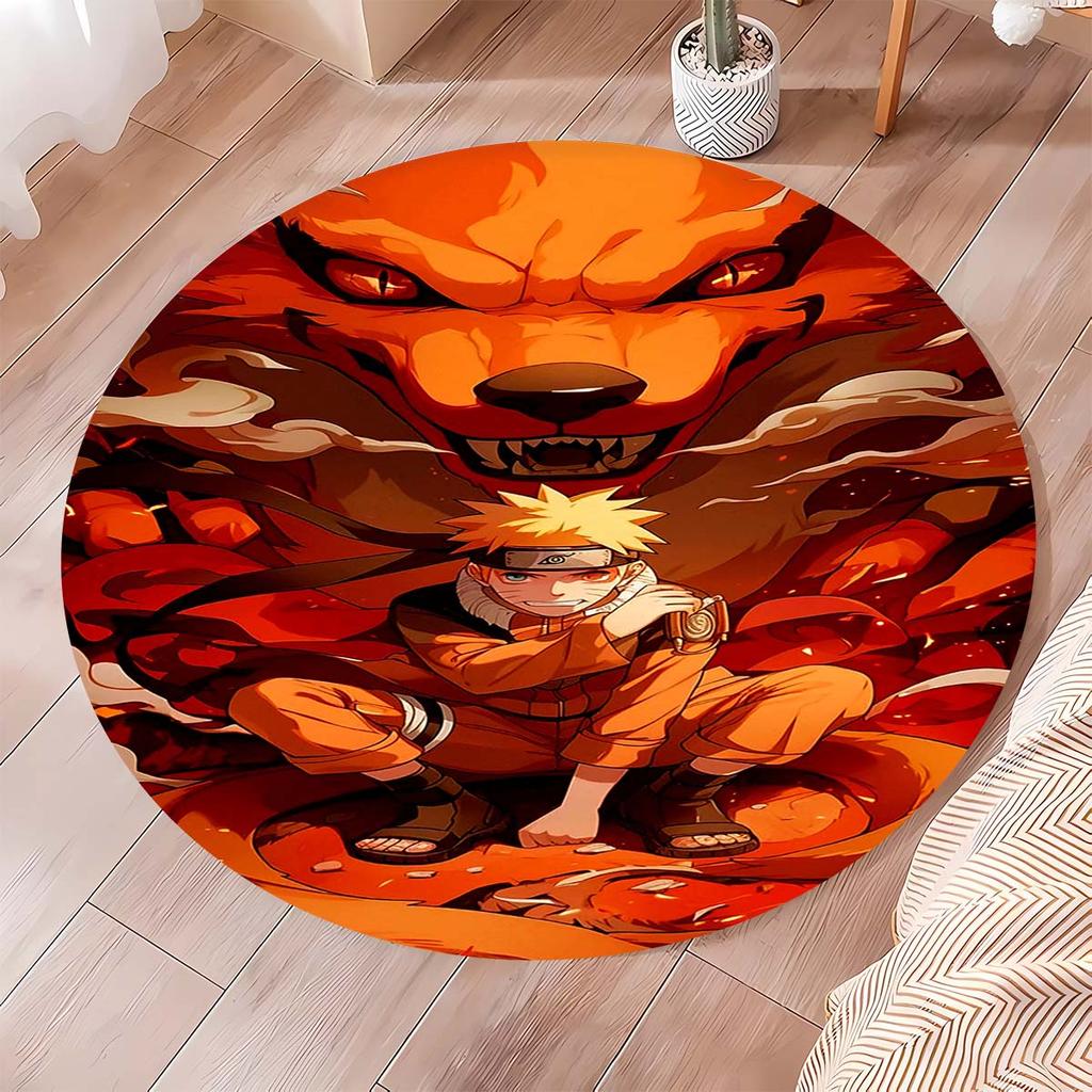 Naruto Round Area Rug Anime Cartoon Pattern Soft Non-Slip Floor Carpet For Bedroom Living Room Kids Room Playroom Home Decor Mat