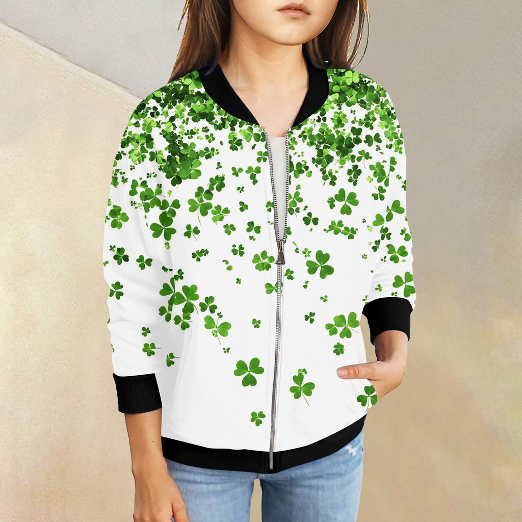 Девочки куртки на молнии детские осенние толстовки с длинным рукавом верхняя одежда с карманами St. День Святого Патрика 5-15 лет