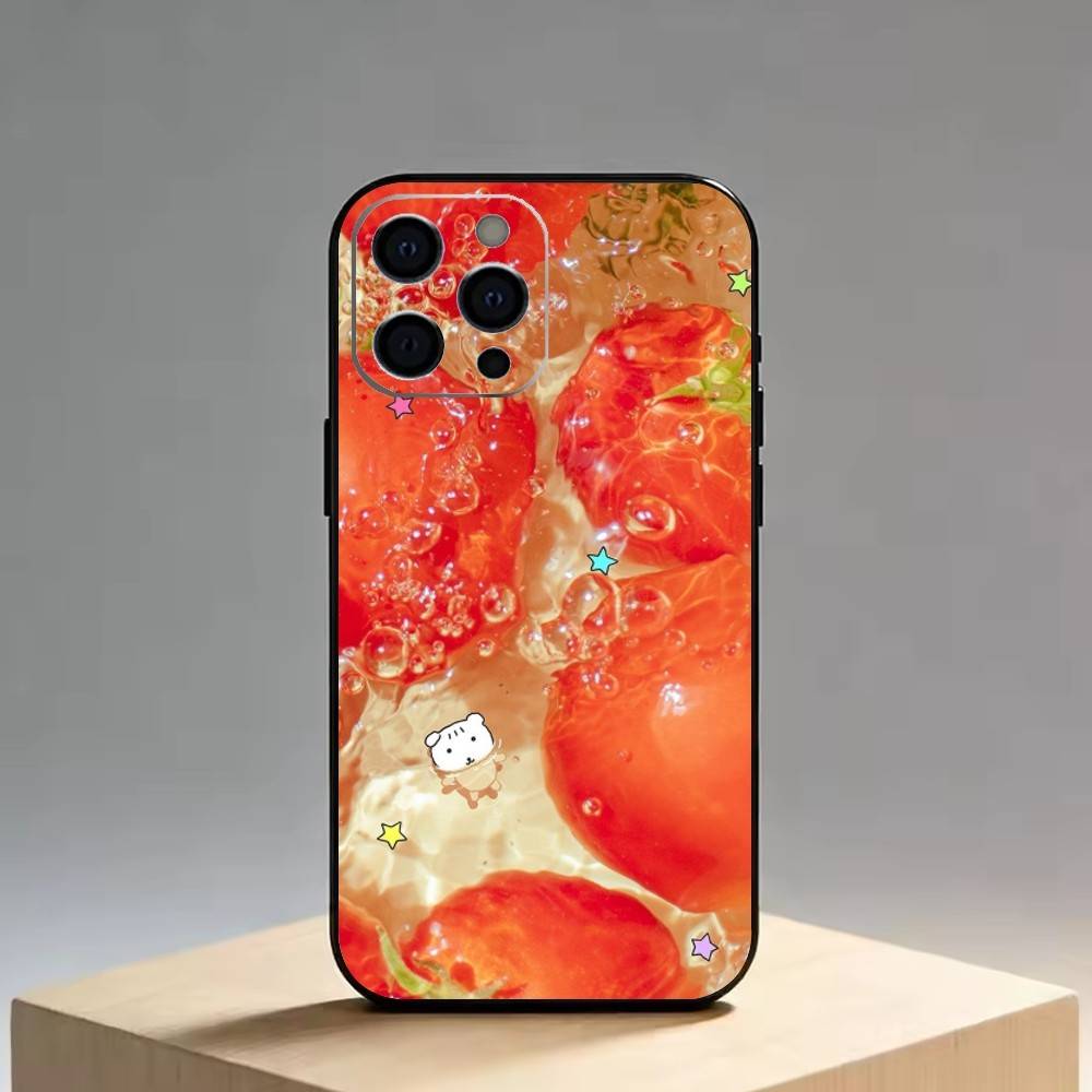 Помидор Мультяшный Милый Креативный Чехол Для Телефона Для iPhone 17, 16, 15, 14, 13, 12, 11 Plus, Pro Max, Другие Мягкий Черный Чехол