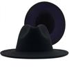 Hot Outer Black Inner Navy Blue Wool Felt Jazz Fedora Hats with Thin Belt Buckle Men Women Wide Brim Panama Trilby Cap 56-58CM