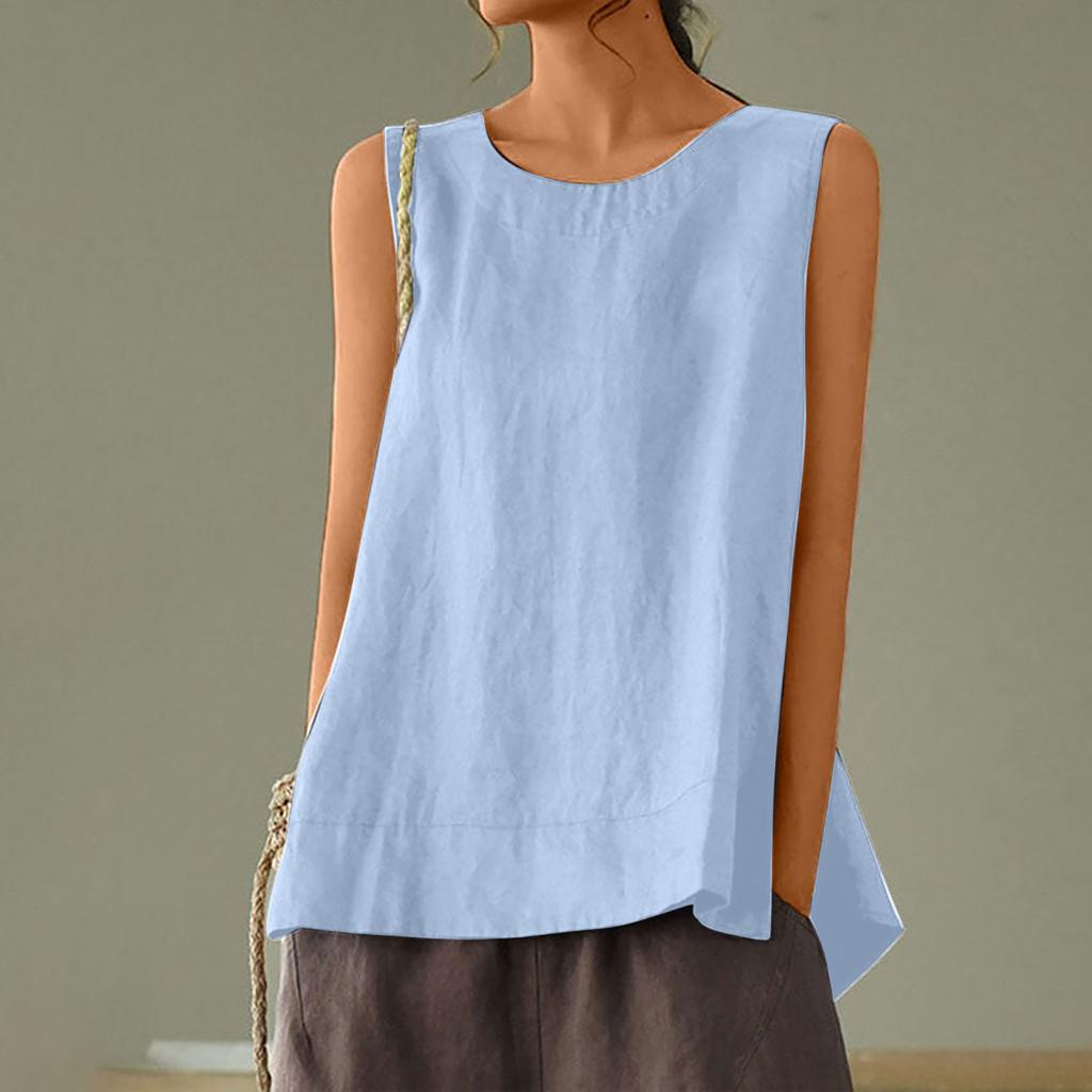 Женский свободный повседневный хлопковый льняной однотонный жилет без рукавов