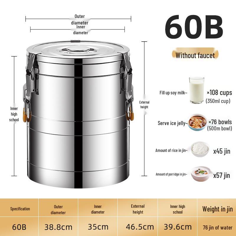 Изолированное ведро из нержавеющей стали 304 большого объема для супа, риса, соевого молока и напитков.