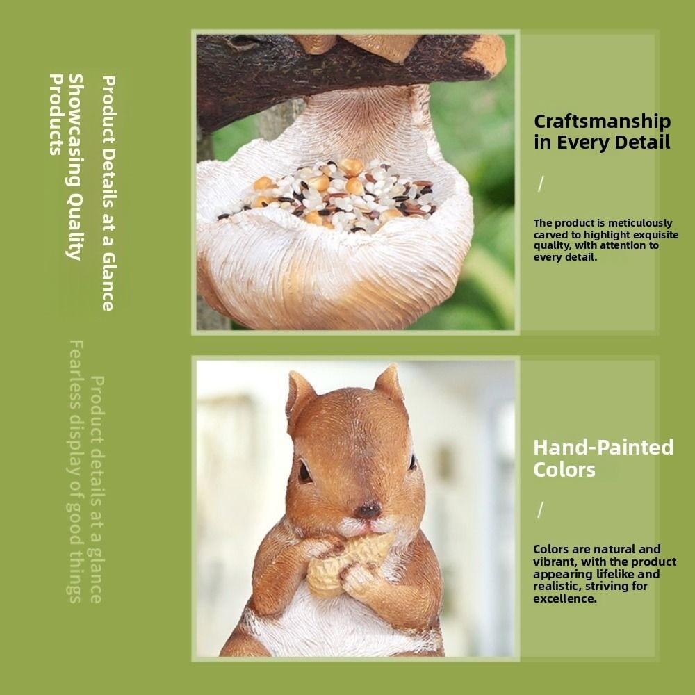 Resin Bird Feeder Cute Art Statue Multi Functional Squirrel Tree Hanging Micro Landscape