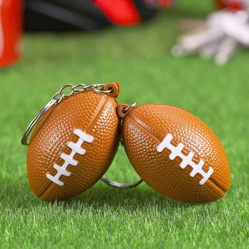 Creative Cartoon Sports PU Ball Keychain Simulated Mini Ball Keyring Pendant Boyfriend Gift Souvenir Novelty Toy Ornament Rugby Baseball Basketball