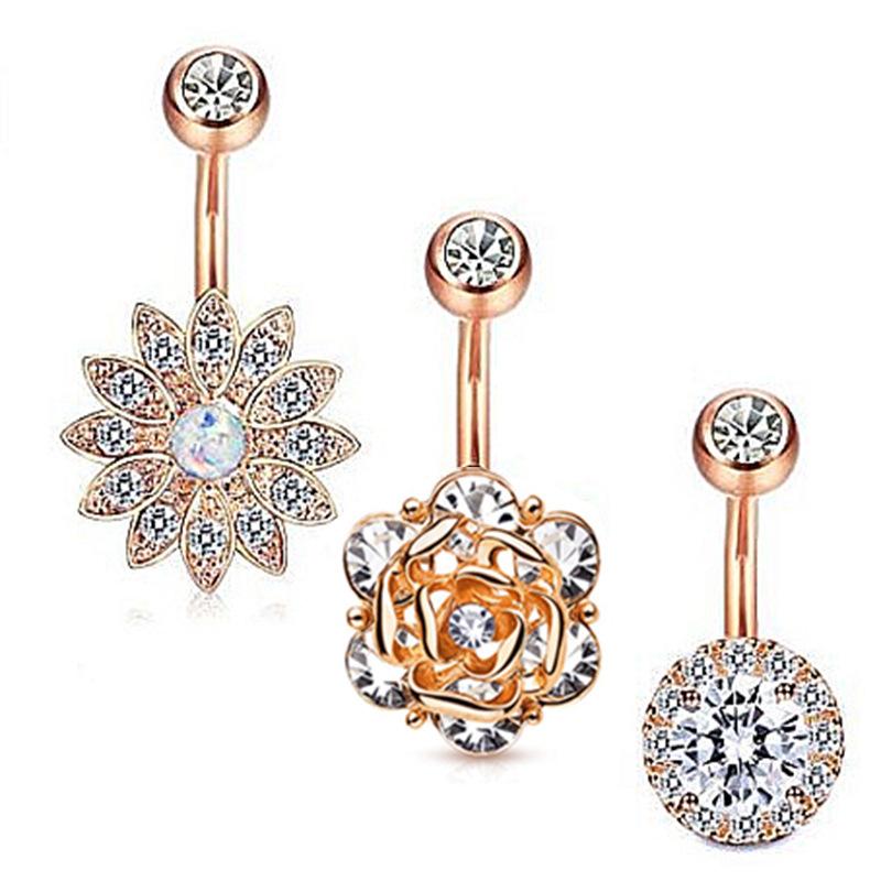 Набор из 3 изысканных колец для пупка с опалом и бриллиантами 