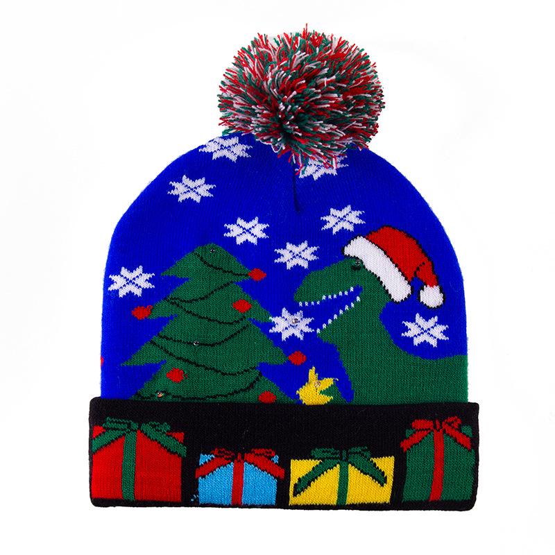 Festive Knitted Jacquard Pom-Pom Christmas Hat with Lights