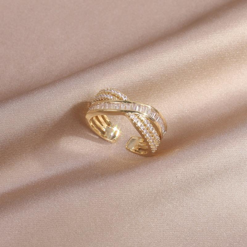 Корейский дизайн модные ювелирные изделия 14K настоящее золотое покрытие крест циркон кольцо элегантное женское открывающееся регулируемое кольцо