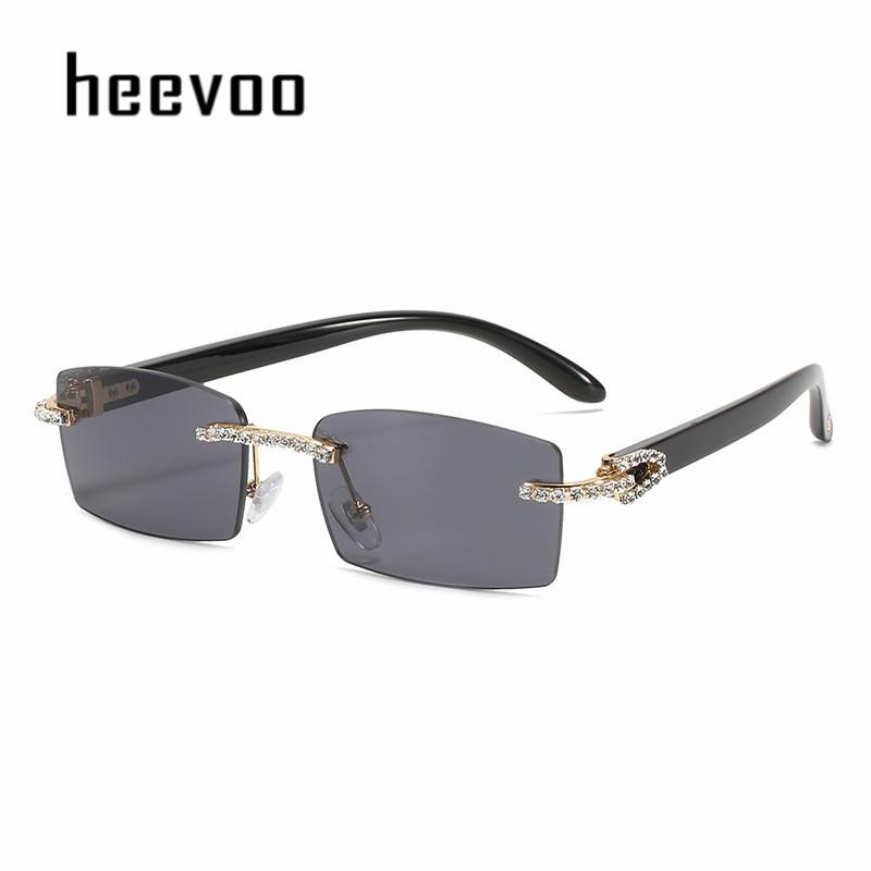 New Lady Small Rimless Square Diamonds Sunglasses Women Brand Fashion Rhinestone Gradient Rectangle Sun Glasses Female Uv400