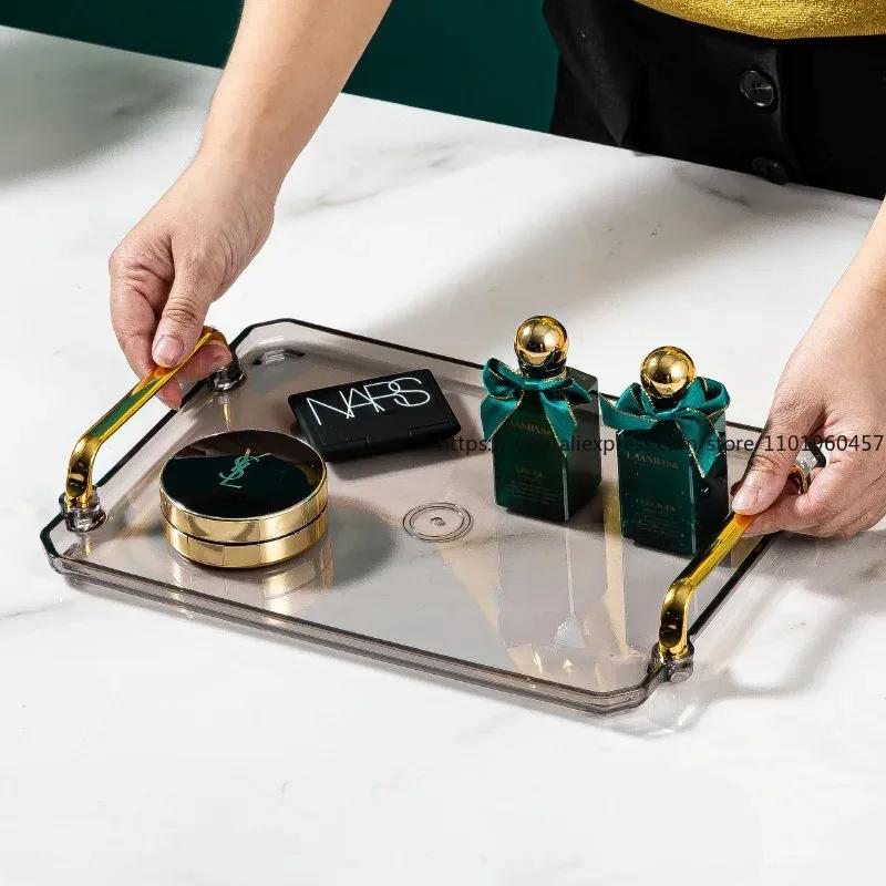 Rectangular Light Luxury European Acrylic Decorative Rectangular with Handle Household Tableware Tray