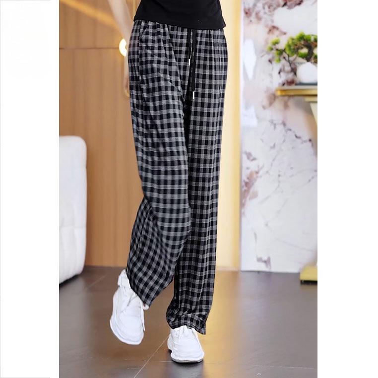 Thin Cool Plaid Ice Silk Summer Pants - Loose, Casual, Slimming, Plus Size, Sun Protection
