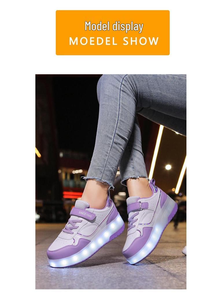 Перезаряжаемые роликовые коньки с двойными колесами и мигающими огнями для детей