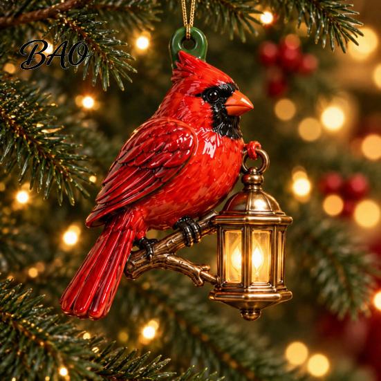 Christmas Tree Ornaments for Dormitory Red Bird Ornament, Acrylic Hanging Decor Holiday Gift Friends Holiday, Festive Pendant Home Party Fireplace,