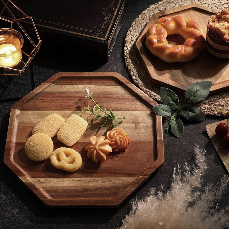 Подносы из акации, сервировочные тарелки, восьмиугольный сервировочный поднос, разделочная доска для фруктового салата, сырная тарелка, подставка для тарелок