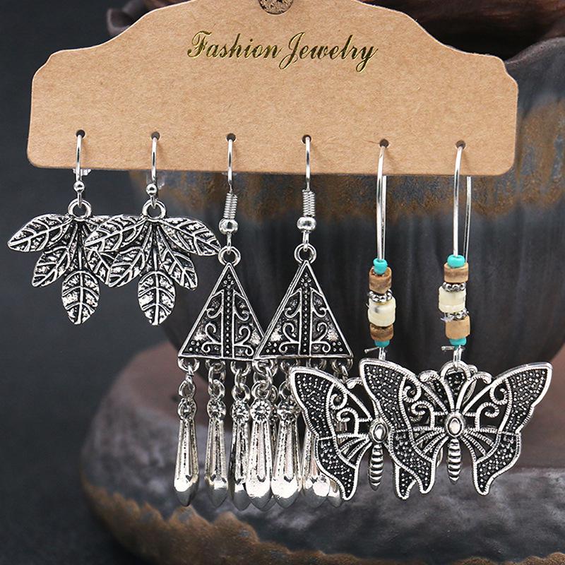 Bohemian Ethnic Retro Earring Set: 3-Piece Hanfu & Nepal Style for Women