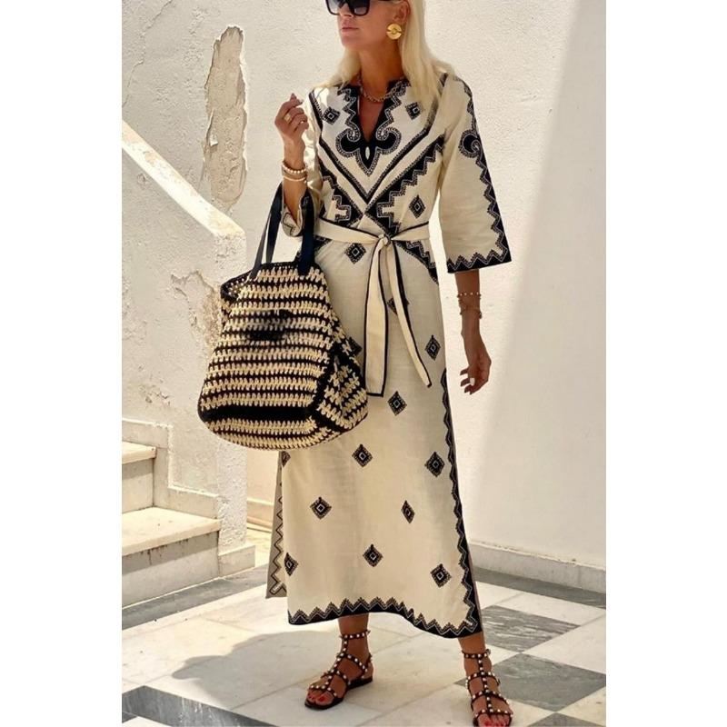 YYFS Женская мода лето весна рукава 1/2 V-образный вырез средняя талия повседневные платья