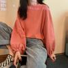 Женская новая осенняя свободная футболка в корейском стиле с длинным рукавом и рукавами-фонариками, женская однотонная базовая рубашка