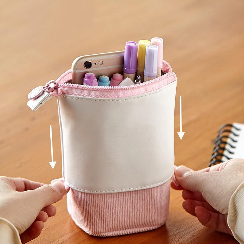 Портативная ручка-карандаш телескопический держатель большой емкости канцелярские принадлежности школьный пенал на молнии телескопическая вельветовая сумка для ручек из искусственной кожи косметичка