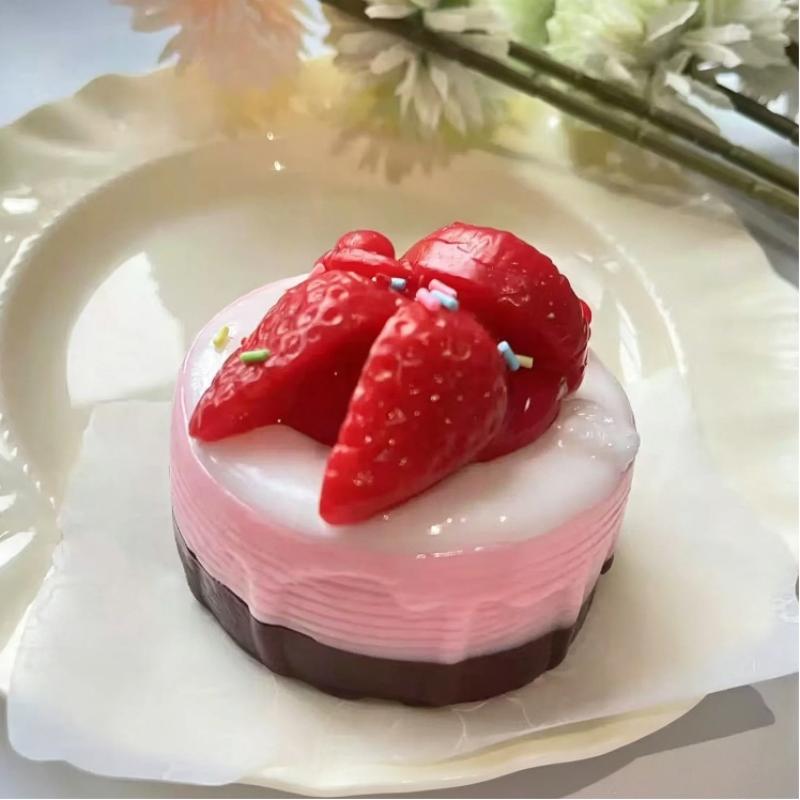 Soft Food Shaped Squeeze Toy Cute Strawberry Mousse Cake Design Stress Relief  Toy for Desk Decor Relaxation Use