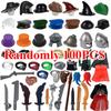 MOC Medieval Knights Building Blocks Solider Figures Accessories Wizard Farmer Craftsman Hat Cloak Mask Fire Spear Sword Bricks