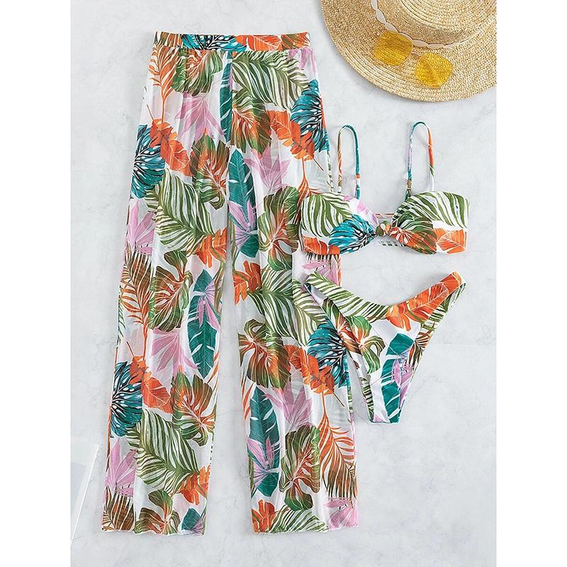 Принт Трехкомпонентное бикини с длинными брюками Купальник Женский Купальный костюм Женский Купальщик Купание Плавание Купальный костюм Пляжная одежда