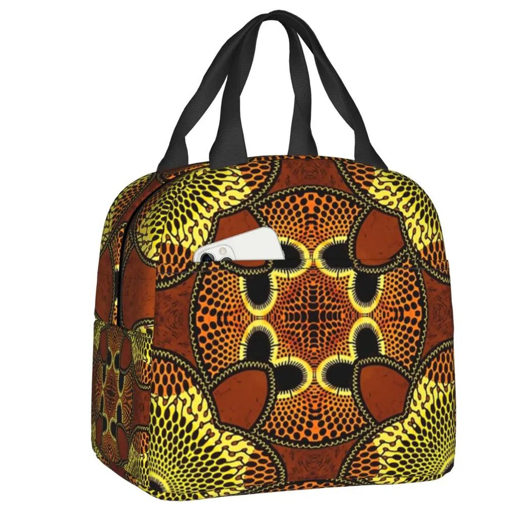 Пользовательские Африканский Анкара восковой принт желтый подушка сумка для обеда женский холодильник термоизолированный ланч-бокс для детей школьного возраста