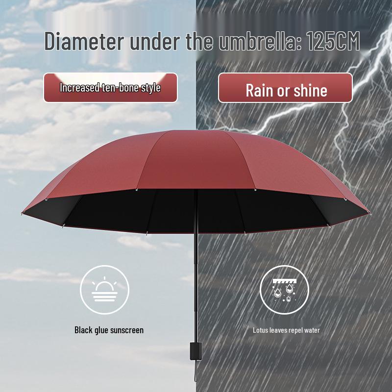 12-Rib Reinforced Folding Umbrella for Men & Women - Dual-Use Sun & Rain Protection, Customizable for Advertising