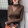 Свитер с сетчатым ажурным узором и высоким воротом, осенне-зимний кружевной трикотажный свитер в стиле пэчворк, женский топ