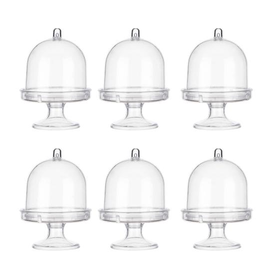 Мини-подставка для торта из пластика с купольной крышкой, прозрачная подставка для десертов и кексов, тарелка для шоколадных конфет, для дня рождения, праздника, детского душа, чаепития