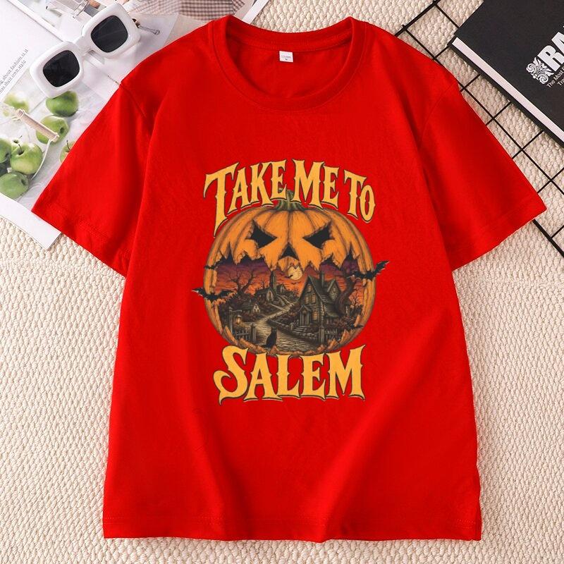 Vintage Halloween Take Me To Salem Tshirt Unisex Witch T Shirt Design Cotton Short Sleeve Pumpkin Spooky Season Tees Clothes