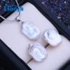 Natural Freshwater Big Baroque Pearl Necklace Square Pendant Fashion Stud Earrings For Women Pearl Jewelry Sets