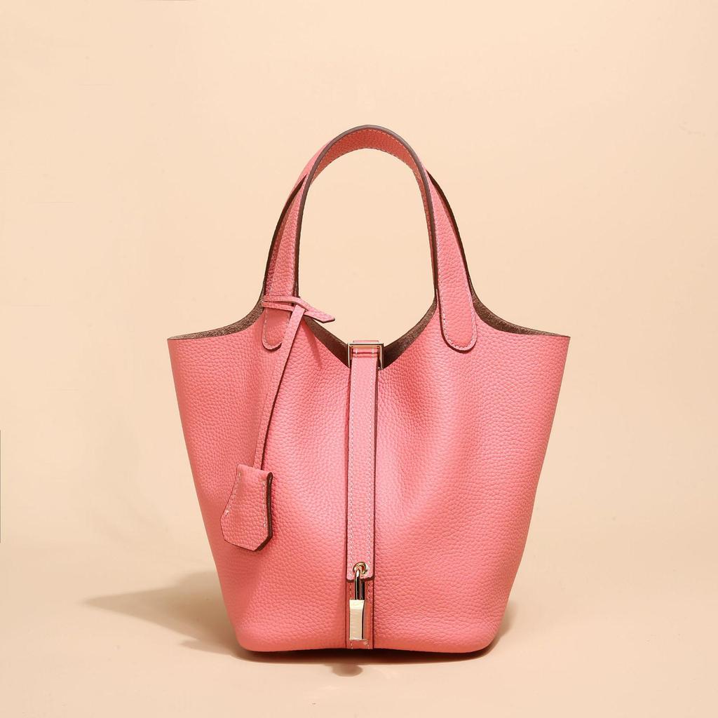 2024 Женская сумка-ведро из натуральной кожи с узором личи - Осенне-зимняя сумка-корзина для овощей