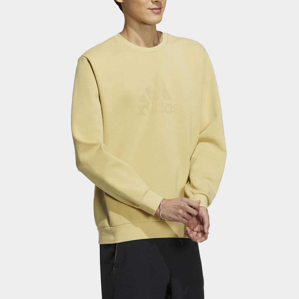 Adidas Толстовка с круглым вырезом с большим логотипом, мужские топы, желтый HY5840