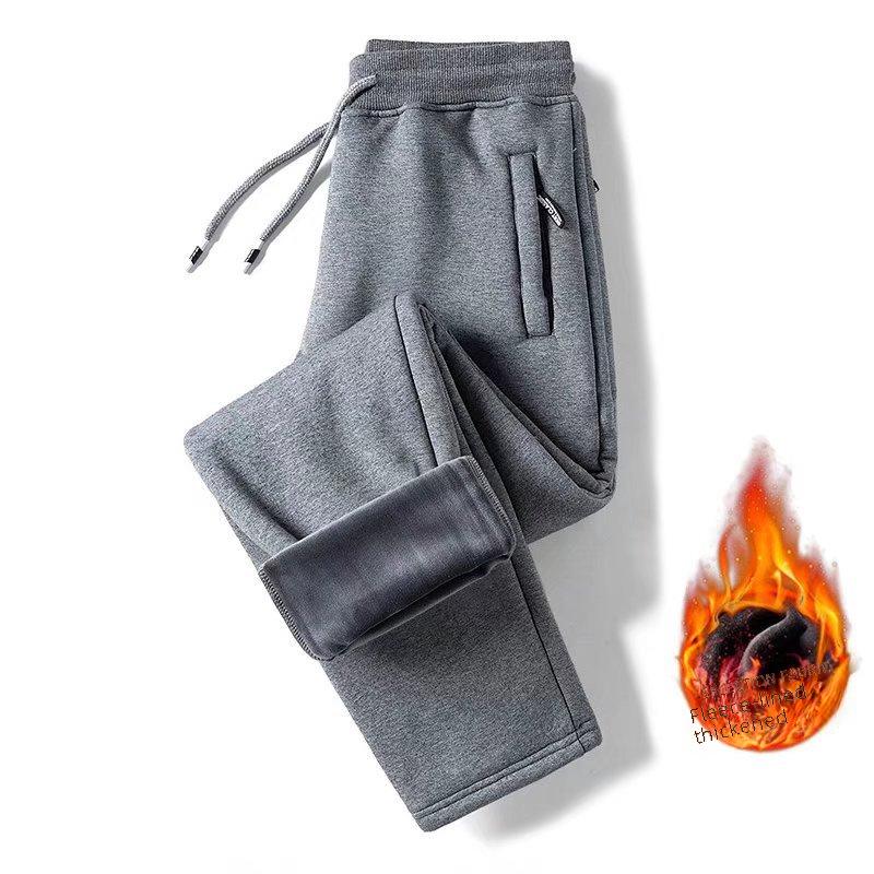 Мужские утолщенные повседневные спортивные штаны из бархата: Осень/зима, корейский стиль, манжеты, карманы на молнии, свободный крой, большие размеры.