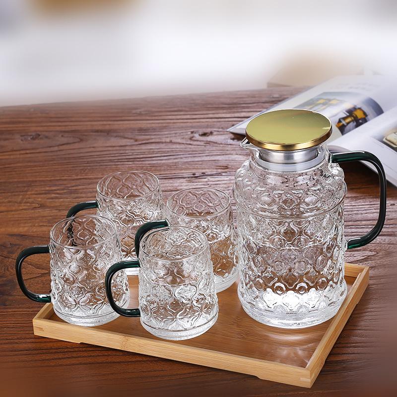 Glass High Temperature Resistant Large Capacity Cold Water Kettle Household Summer Refrigerator Water Storage Bottle Juice Cup Cool White Teapot Set