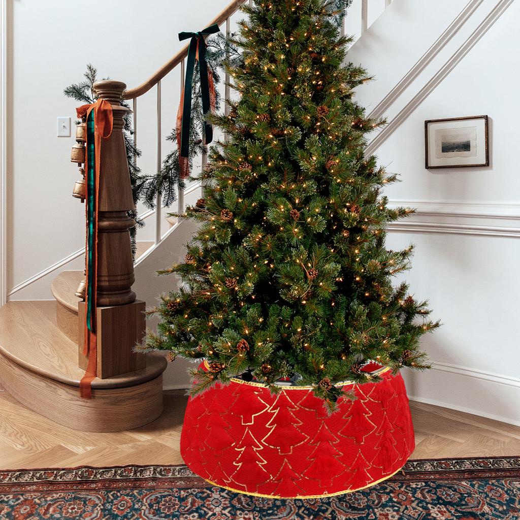 Christmas Tree Collar Red and Green Felt Decorations Tree Skirt Alternative Stereoscopic Tree Bottom Surrounder Party Display