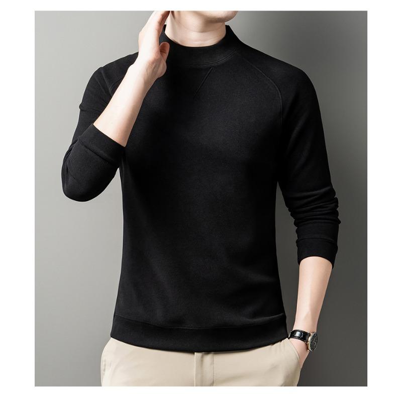 Men S Stand Collar Solid Color Long Sleeve Fleece Casual Base Shirt