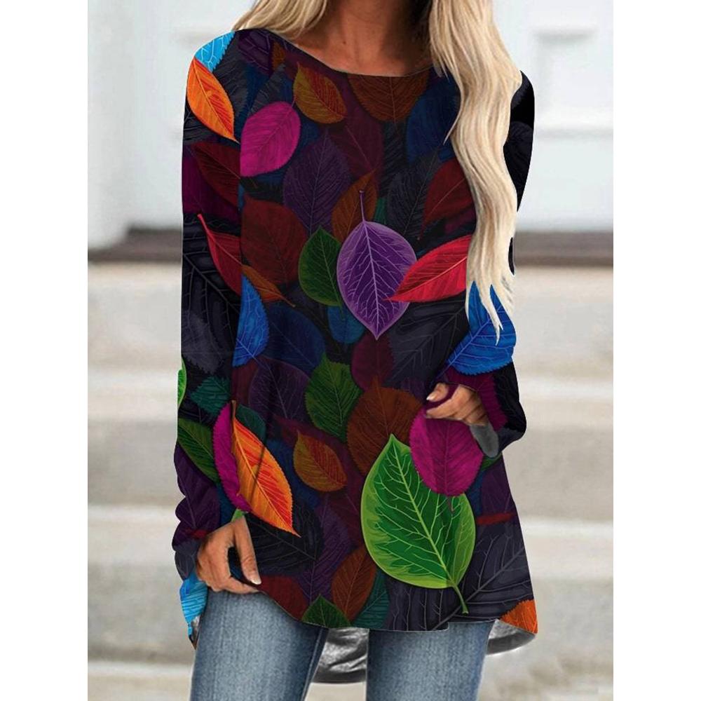 Осенне-зимняя женская футболка с длинным рукавом, высококачественная модная одежда, свободная версия повседневного топа, напечатанная футболка с рисунком