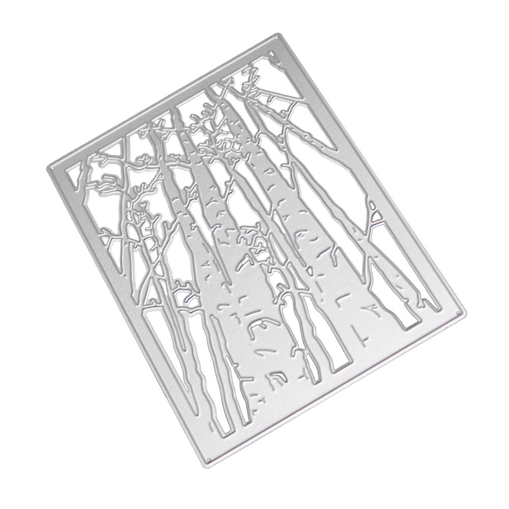 Прямоугольная рамка Зимнее дерево Фон Металлический серебристый трафарет Тиснение Вырубные штампы для скрапбукинга Бумага Альбом Изготовление открыток