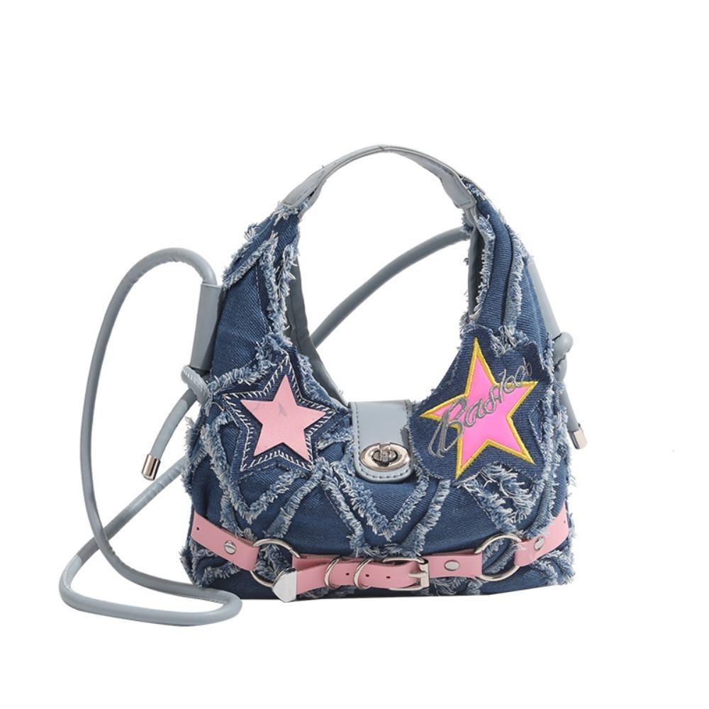 Spice Girl Denim Handbag Harajuku Underarm Shoulder Bag Casual Pink Star Crossbody Bag Girls