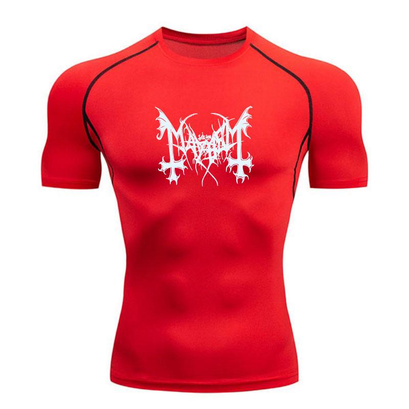 Men's Compression Fitness Sports T-Shirt, Quick Dry Breathable Workout Tee with Sharp Bat Wing Thorn Print for Gym Training Running Active Wear