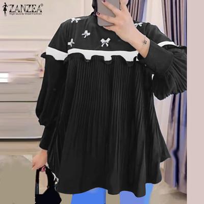 Женская повседневная блузка с круглым вырезом и длинным рукавом в стиле пэчворк