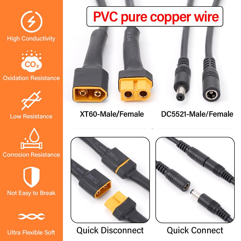 DC 5.5 2.1 2.5mm XT60 XT30 Female Male Plug To T Plug Female Male Adapter Connector With 18AWG Silicone Wire