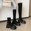 Ботинки на толстой подошве выше колена Эластичные тонкие ботинки Новые женские высокие ботинки на высоком каблуке из бархата