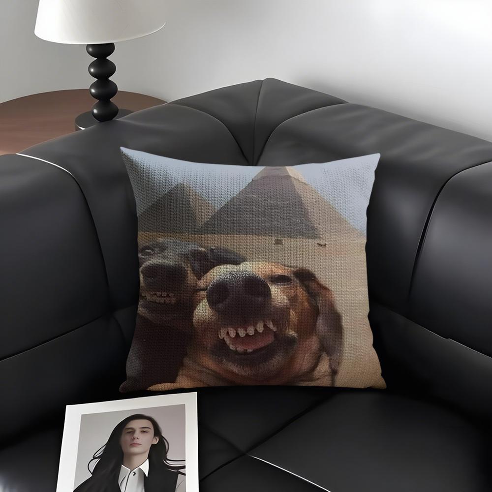Funny Dog Cushion Cover Natural Linen Organic Fabric DoubleSided Printing Sofa Home Decor Gift Pillow Case